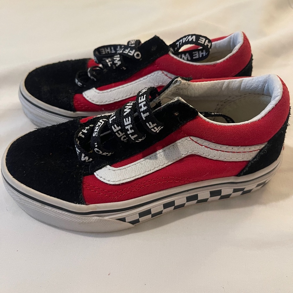 Vans old skool logo pop red and black checkered skate shoes kids 11